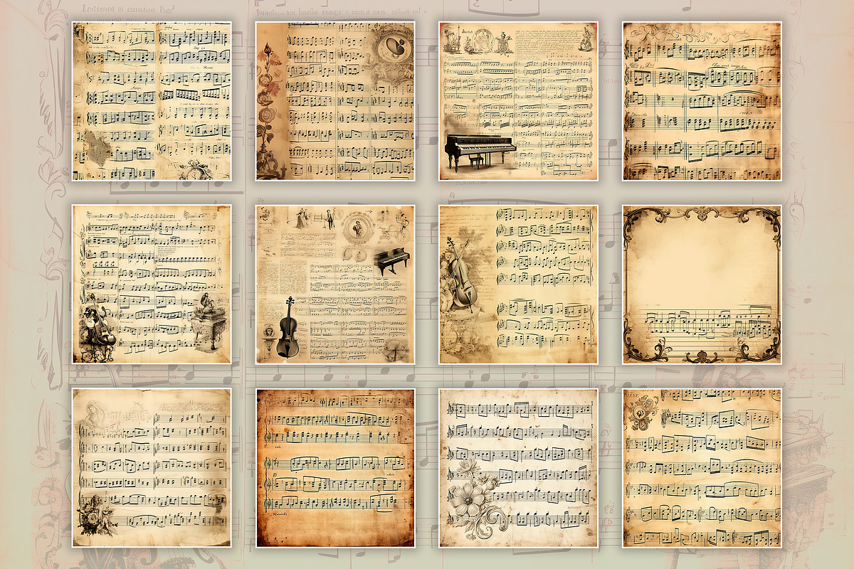 Christmas Music Retro Vintage Sheets, a Background Graphic by Fun Digital (Photo 5 of 6)