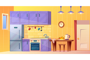 Kitchen cartoon interior. Cozy, an Object Illustration by Stock-Smart-Start