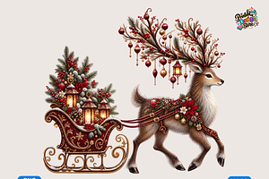 Ornate Christmas Reindeer Sleigh