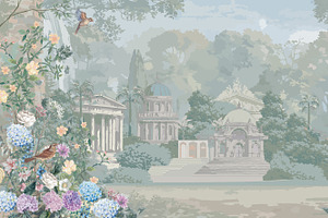 Hydrangea Garden Wallpaper Art, a Decorative Illustration by Mughal Wallpaper