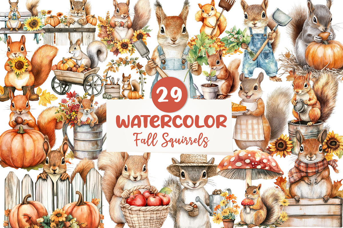 Fall Squirrels Garden Clipart, an Illustration by CreationArt (Photo 1 of 5)