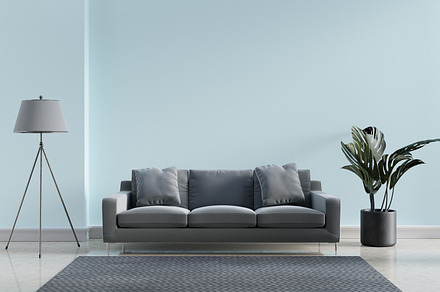 Luxury modern interior of blue pastel and gray tone living room, an Architecture Photo by Ministocker