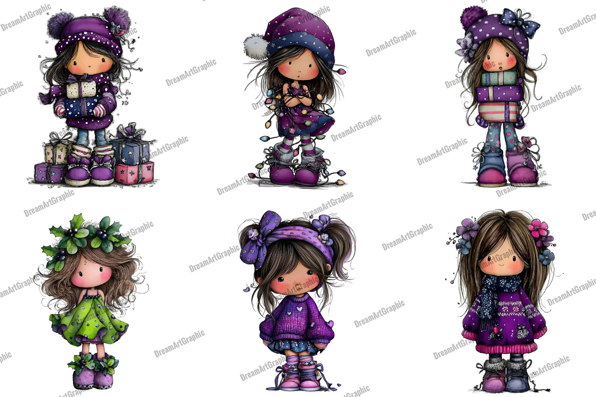 Cute Christmas Girl Clipart, an Illustration by DreamArtGraphic (Photo 2 of 5)