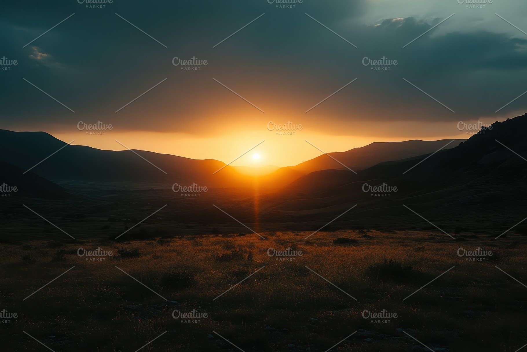 Majestic Sunset Over Mountains With, a Photo by Tanuart