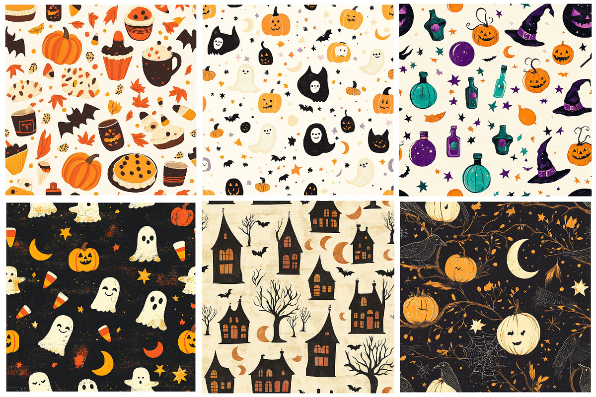 Retro Halloween Digital Paper Pack, a Pattern Graphic by Designking (Photo 3 of 4)