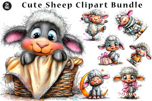Cute Sheep Clipart Bundle, a Seasonal Illustration by CreationArt