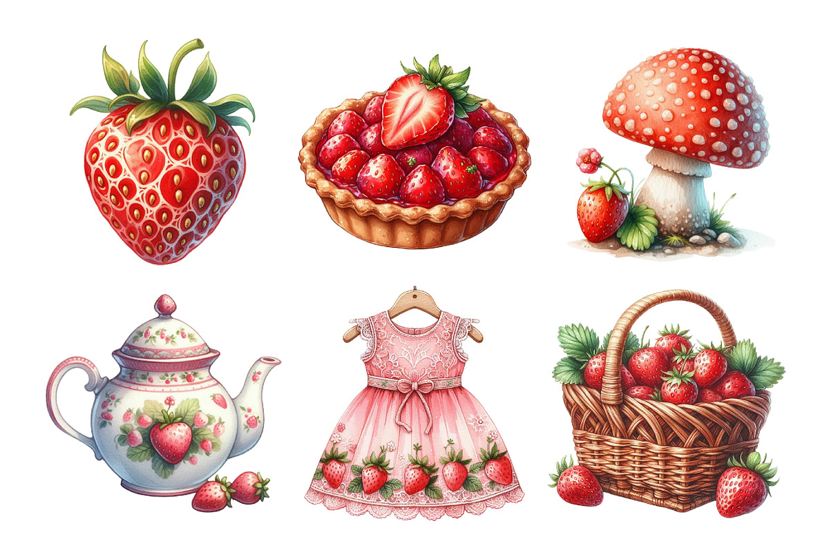 Cute Cottagecore Strawberry Clipart, an Illustration by Daily.Designs (Photo 4 of 5)
