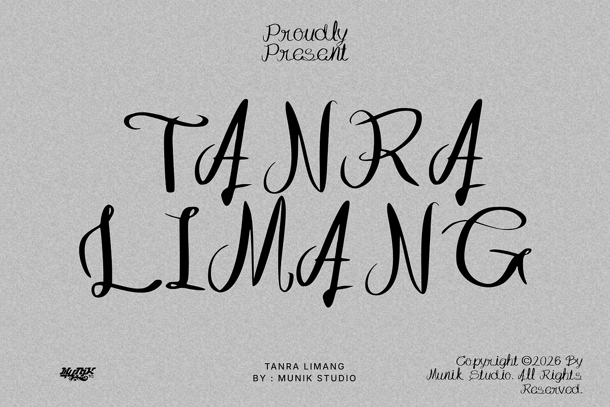TANRA LIMANG, a Script Font by MUNIK STUDIO 3D (Photo 1 of 7)