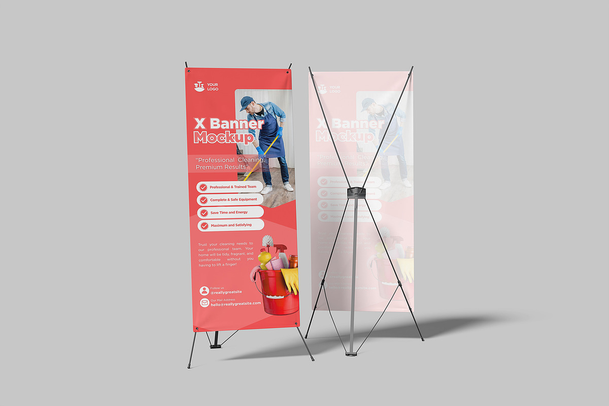 X Stand Banner Mockup, an Advertising Mockup by graphictime (Photo 7 of 12)