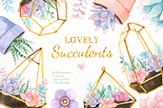 Lovely Succulents Watercolor Clipart, a Decorative Illustration by everysunsun (Thumbnail 1 of 4)