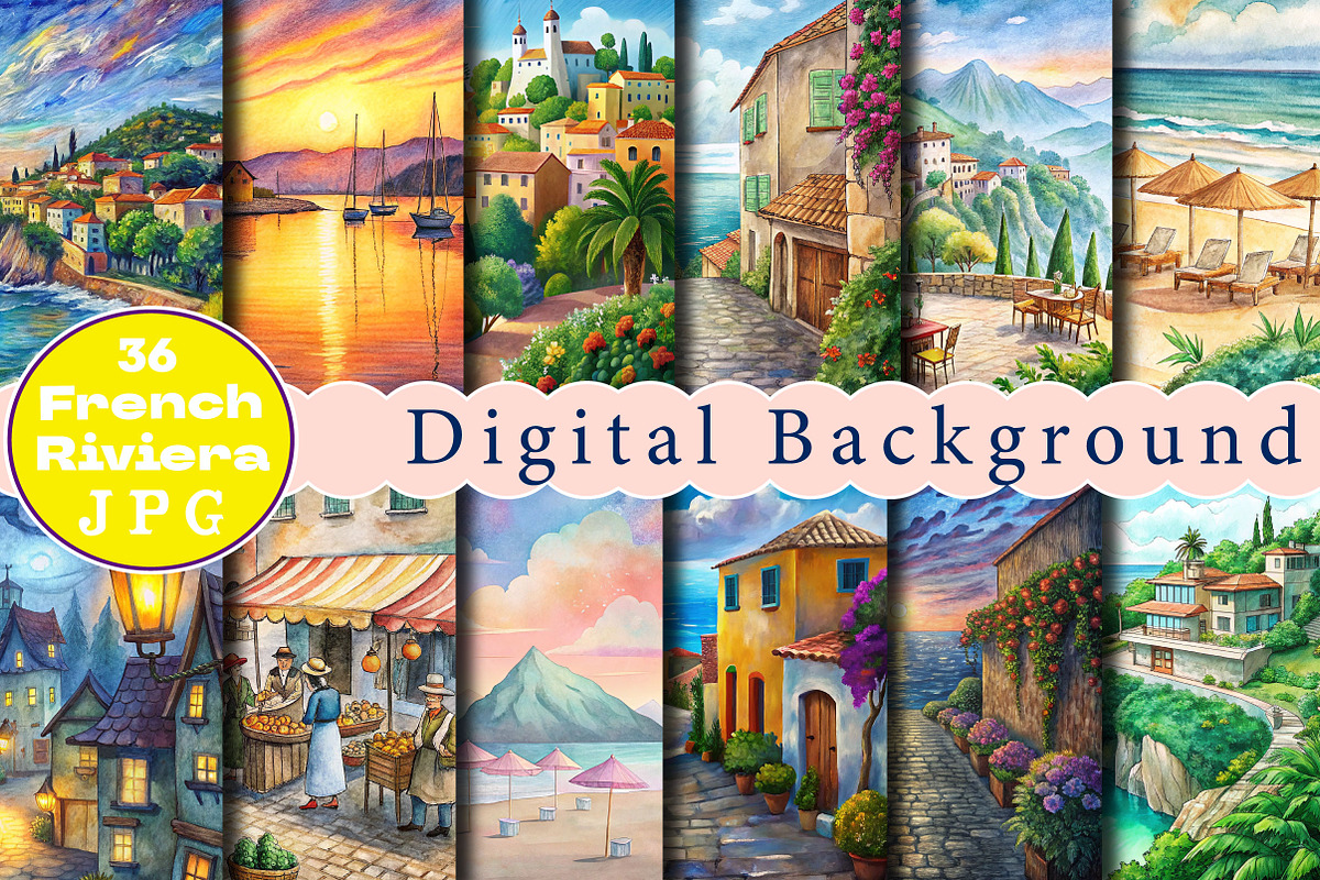 French Riviera Digital Papers, a Background Photo by Wow Magic