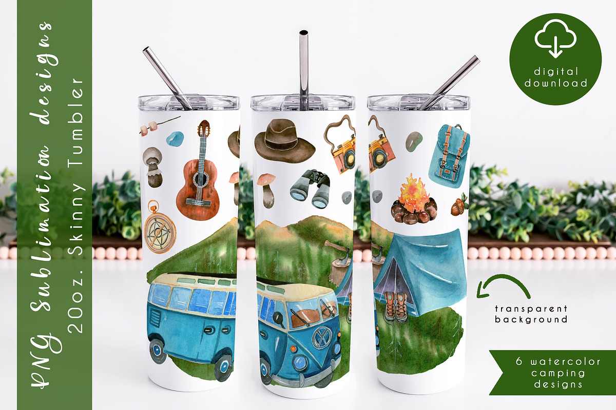 Camping sublimation tumbler wrap, an Object Graphic by AnastasiaWatercolor (Photo 4 of 8)