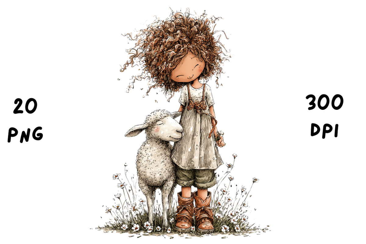 Whimsical Floral Girl & Lamb, an Animal Illustration by GiraffeCreative (Photo 5 of 20)
