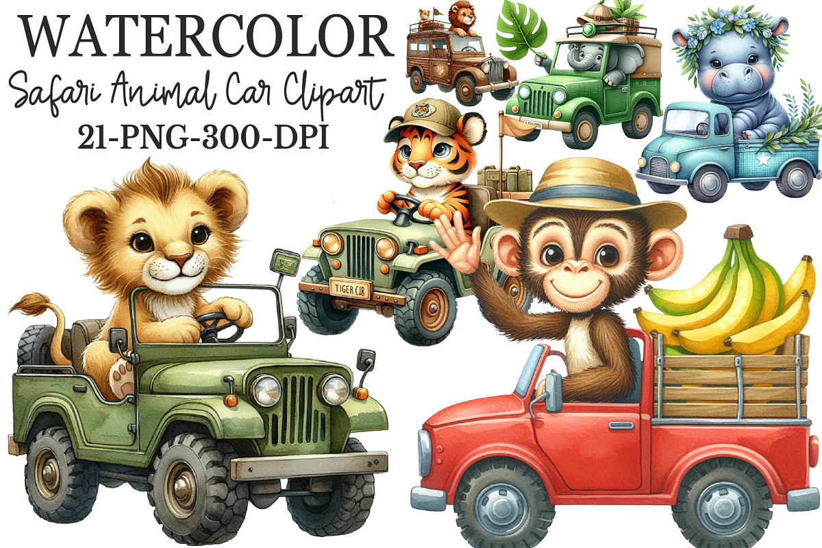 Safari Animal Car Clipart, an Illustration by Rose Art (Photo 1 of 7)