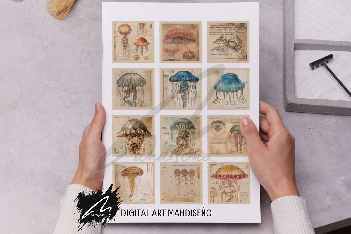 Jellyfish Anatomy Junk Journal Pages, an Animal Illustration by Digital Art Mahdiseño (Photo 7 of 10)