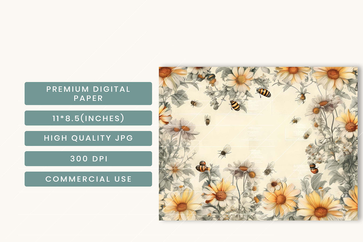 Neutral Bees Junk Journal Paper, a Background Graphic by BusyDaydesign