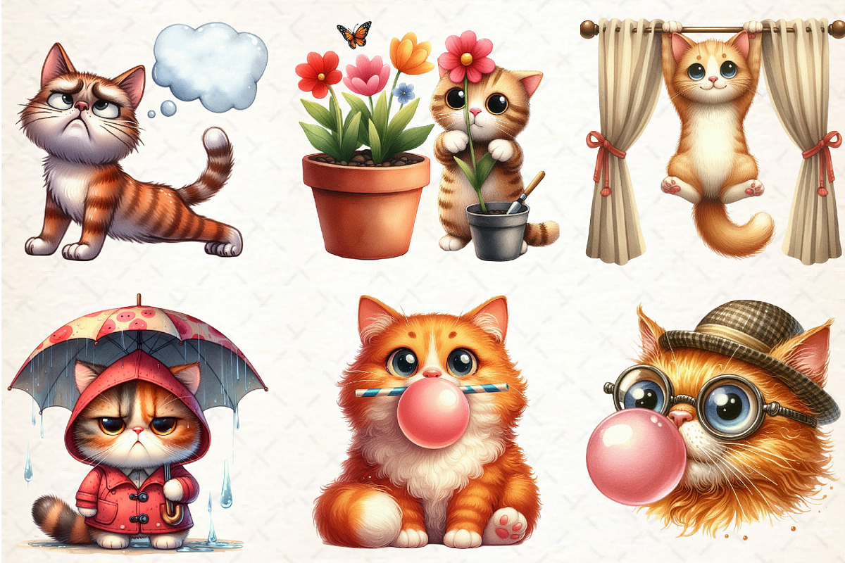 Cute and Funny Cat Clipart Bundle, an Illustration by Libby Wishes (Photo 4 of 5)