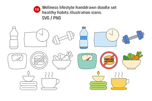 Wellness lifestyle handdrawn doodle., a Healthcare Illustration by kaisorn