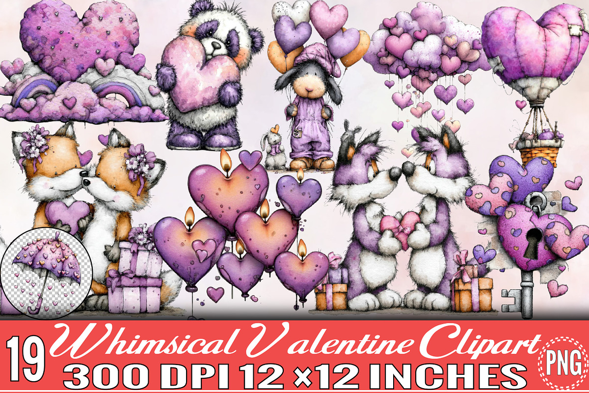 Whimsical Valentine Clipart Bundle., an Illustration by SVGArt (Photo 1 of 7)
