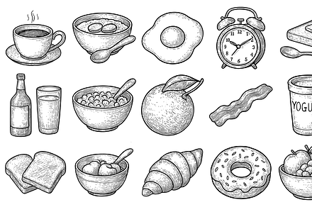 Hand Drawn Breakfast Food Collection