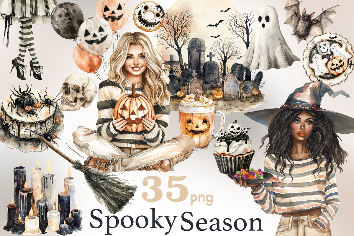 Spooky Season Clipart | Halloween, a Seasonal Illustration by GlamArtZhanna (Photo 1 of 6)