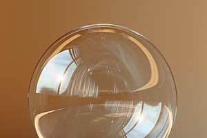 Transparent glass sphere with warm light reflections on minimal, an Abstract Photo by José Manuel Gelpi