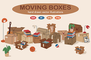 Moving boxes vector set