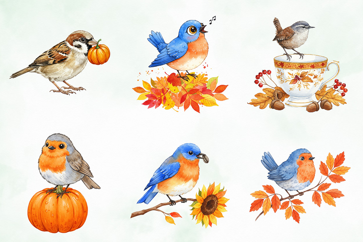Positive Whimsical Fall Birds Bundle, an Illustration by Creative Art (Photo 6 of 9)