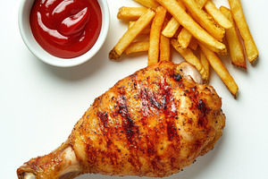 Chicken leg and fried fries with ket, a Food & Drink Photo by Pixeness Studio