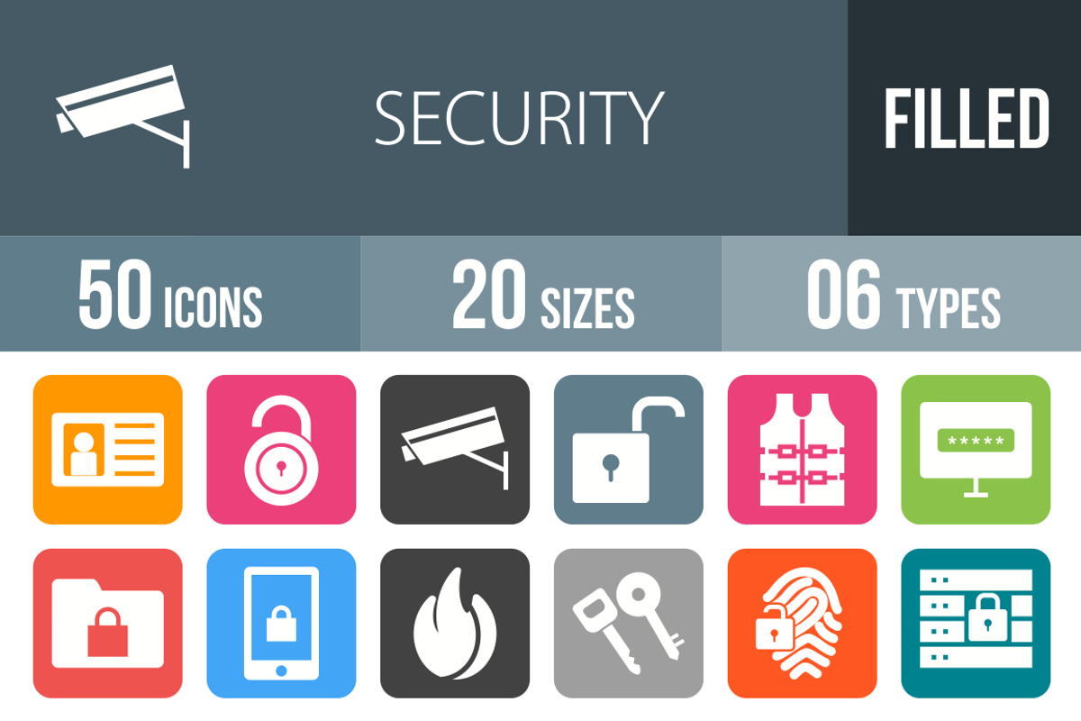 50 Security Flat Round Corner Icons