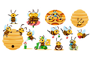 Cartoon funny bee cute characters, an Animal Illustration by Vector Tradition