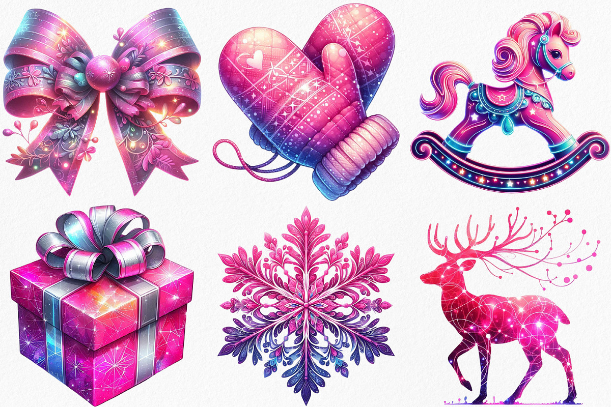 Chic Neon Pink Christmas Clipart, an Illustration by Canvas Craft (Photo 2 of 7)