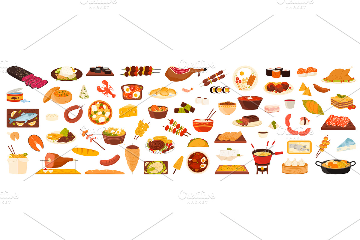 Different food of world set, a Food Illustration by Flashvector