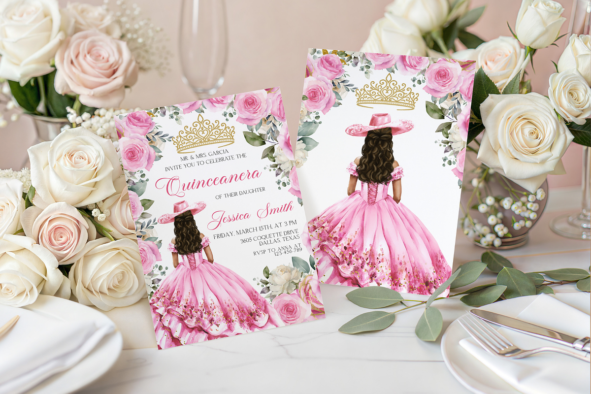Blush Pink Quinceañera Party Invite, a Templates & Theme by VeliusCreativeStudio (Photo 3 of 3)