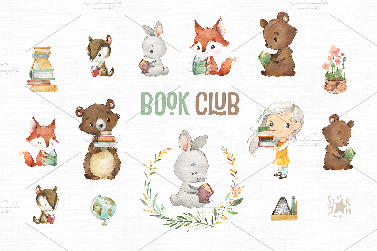 Book Club. Watercolor Collection., an Animal Illustration by StarJam (Photo 4 of 5)
