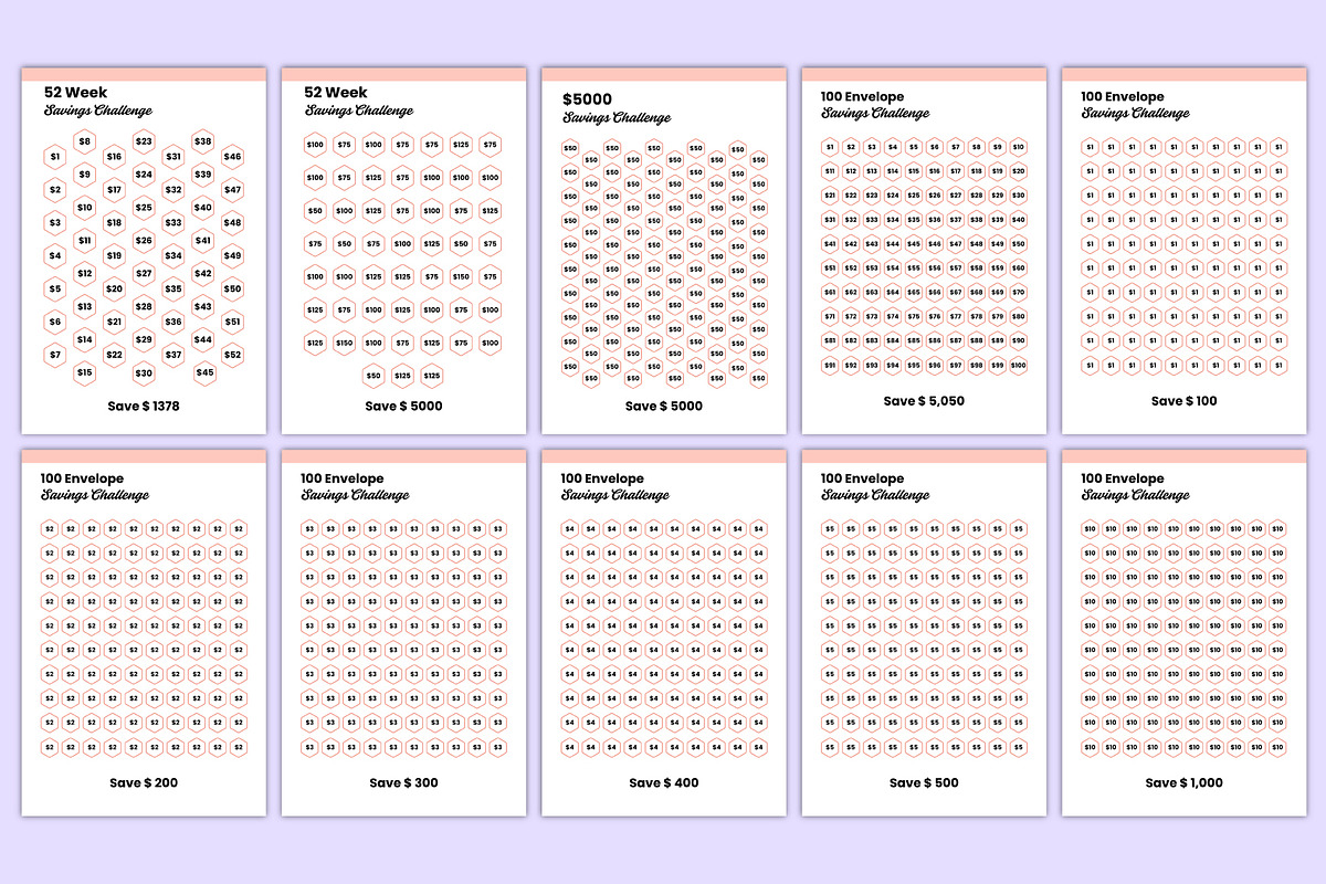 Money Saving Challenges Bundle Canva, a Stationery Template by Mustafiz (Photo 4 of 6)