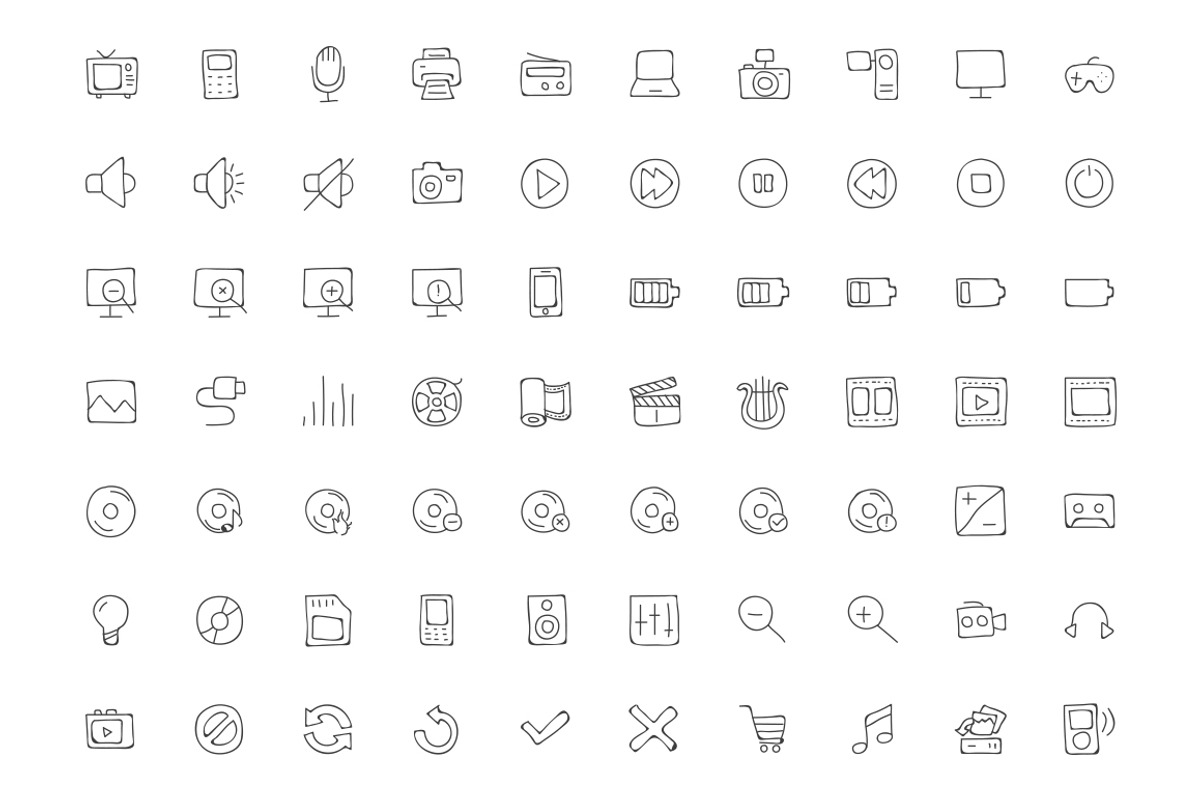 170 Media Hand Drawn Doodle Icons, an Outline Icon by Creative Stall (Photo 2 of 4)