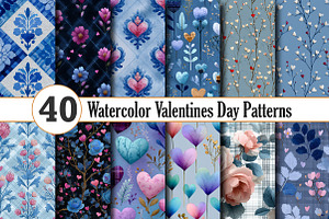 Watercolor Valentine’s Day Patterns, a Pattern Graphic by Canvas Craft