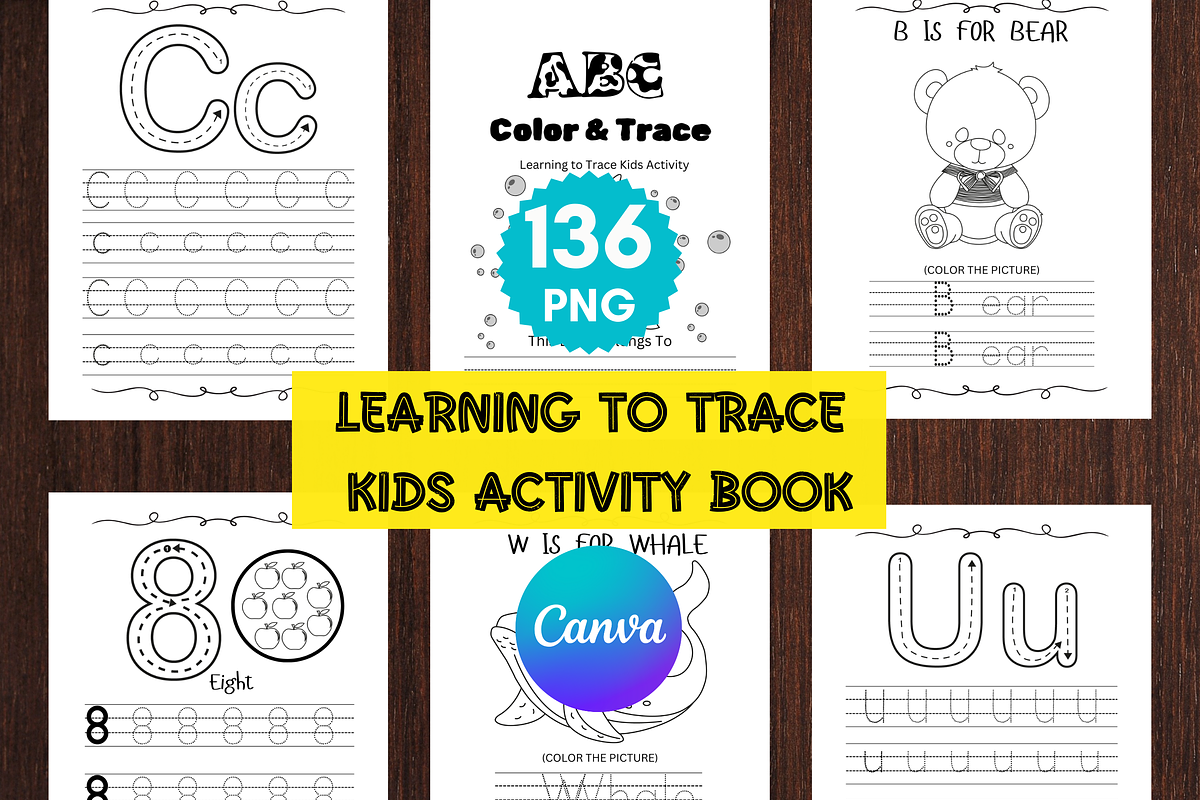 Learning to Trace Kids Activity Book, a Print Template by LA Design (Photo 1 of 10)