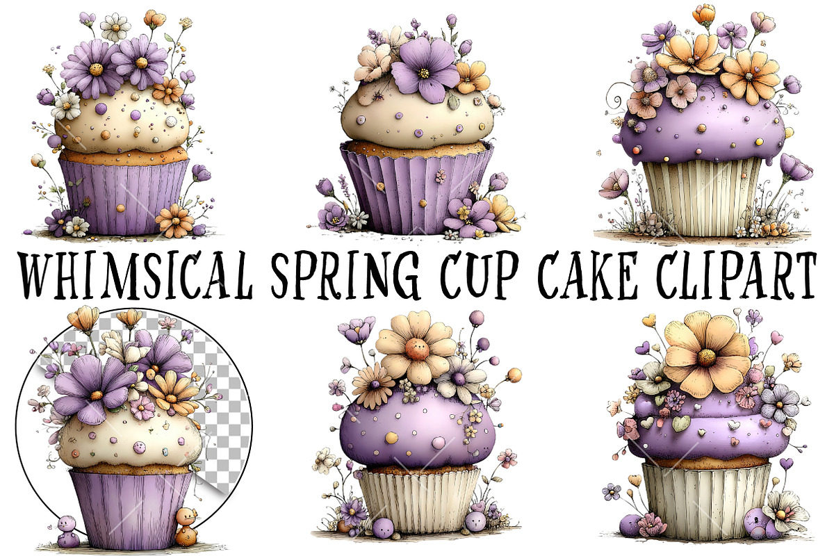 Whimsical Spring Cup Cake Clipart, an Illustration by OK Design (Photo 2 of 6)