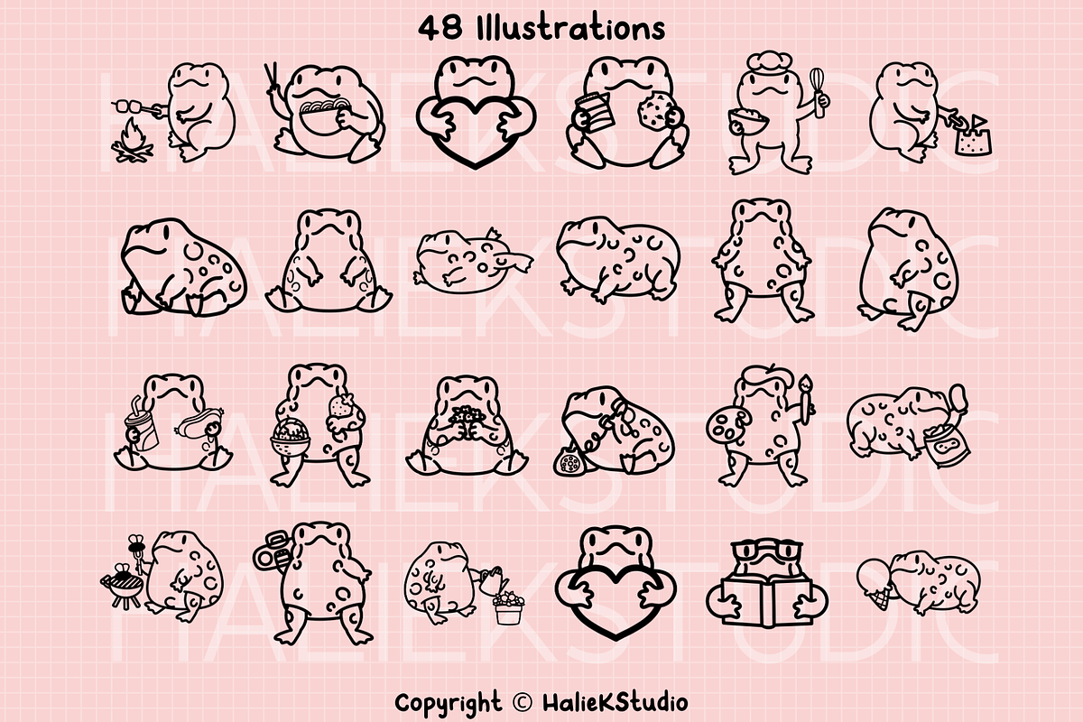 Cute Frogs & Toads Procreate Stamps, a Brush Add-On by HalieKStudio (Photo 3 of 8)