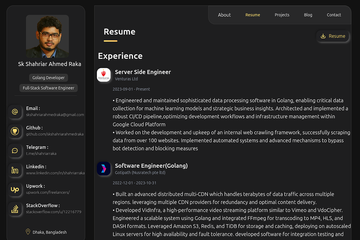 DarkGolden Customizable Portfolio, a React Template by skshahriarahmedraka (Photo 9 of 13)