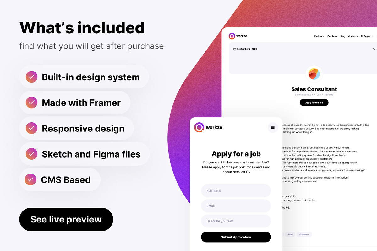Workze job board template for Framer, a Landing Page Template by WhiteUI.Store (Photo 8 of 8)