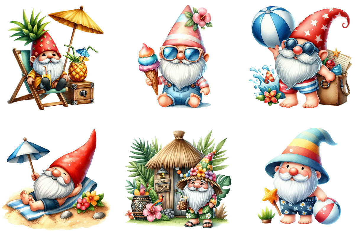 Summer Vacation Gnomes Beach Clipart, a Seasonal Illustration by DreamArtGraphic (Photo 4 of 4)
