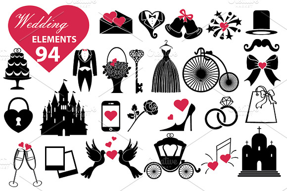 Big set.Wedding icons.Vector preview 6