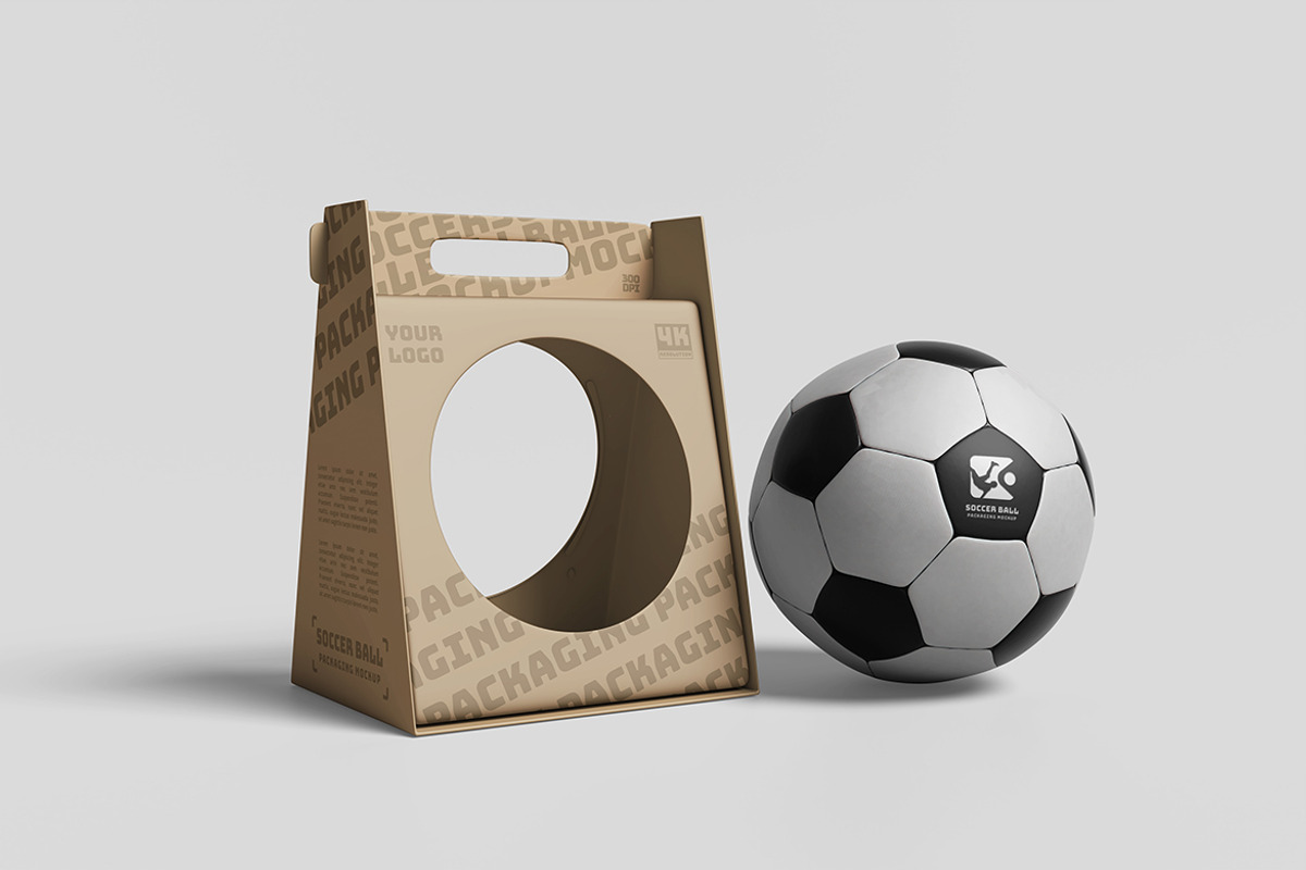 Modern Soccer Ball Packaging Mockup, an Advertising Mockup by bimockup (Photo 4 of 6)