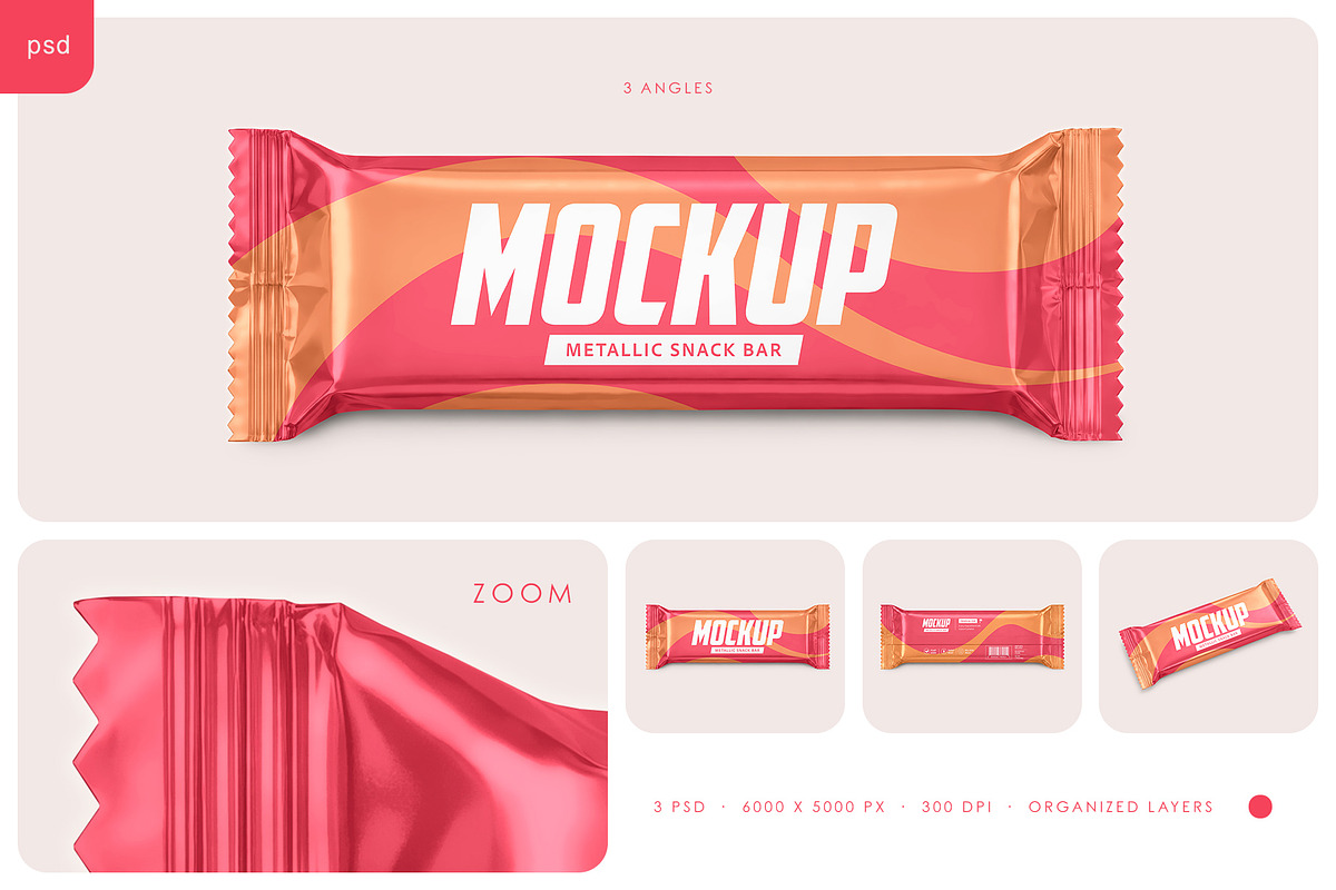 Metallic Snack Bar Mockup Set, a Packaging Mockup by Country4k (Photo 1 of 4)