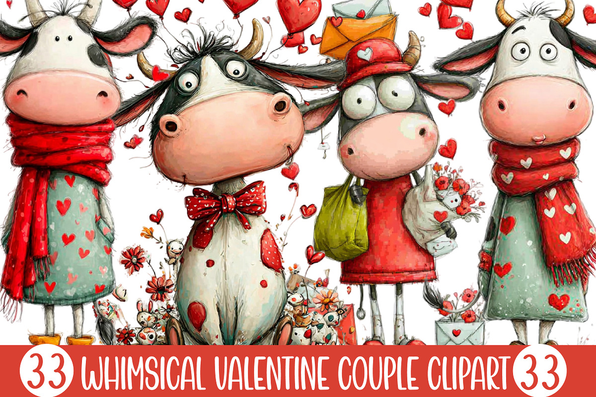 Whimsical Valentine Couple Clipart, an Illustration by Designking (Photo 1 of 5)