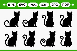 Sitting Cat Silhouettes Vector Set, an Animal Illustration by Artonix