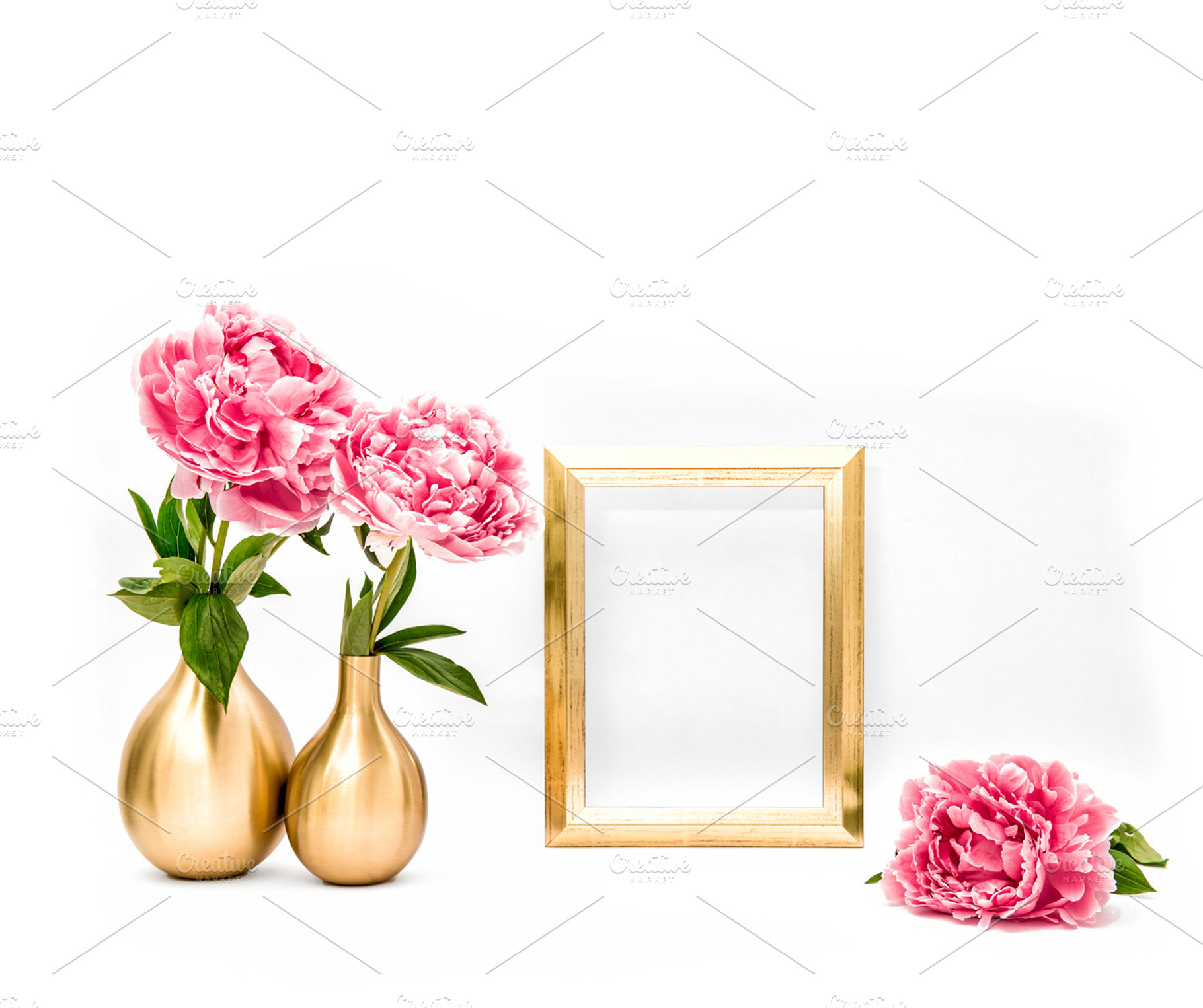 Golden picture frame pink flowers containing frame, golden, and picture, a Holiday Photo by LiliGraphie